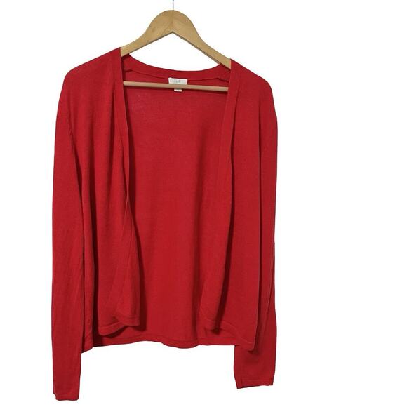 J. Jill Linen Blend Open Front Cardigan Size L Red Beachy Coastal Vacation - Picture 1 of 7